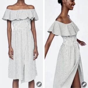 ZARA - Off The Shoulder Striped Cotton Dress, size small